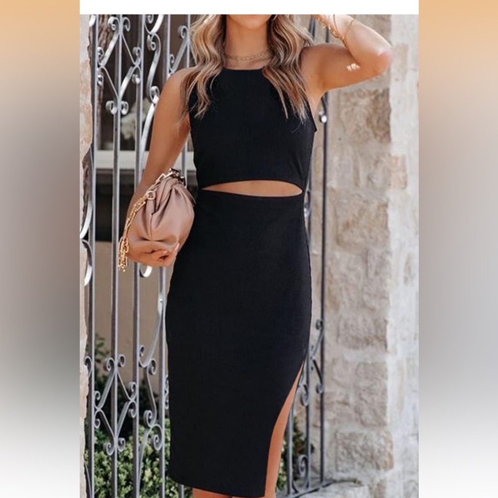 Chic Black Cut-Out Midi Dress